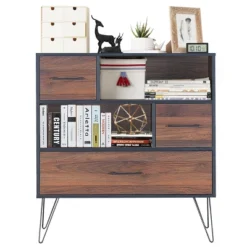 Costway Sideboard Storage Cabinet Multipurpose Display Unit W/Metal Leg & Drawers Walnut -Living Room Furniture GUEST 06c88157 1141 4947 911b 50e7bad90099