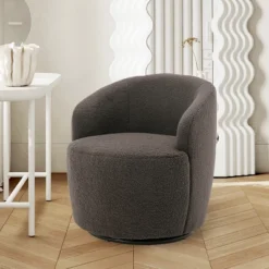 360° Swivel 25.60'' Wide Soft Touch Modern Teddy Tiny Upholstered Barrel Varity Chairs -The Pop Maison -Living Room Furniture GUEST 07c76e03 a252 4faf b36e dc24af092962