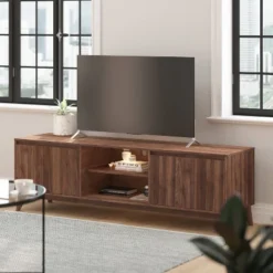 70" Haisley Mid-Century Modern TV Stand For TVs Up To 65" With Adjustable Shelves Dark Walnut - Taylor & Logan