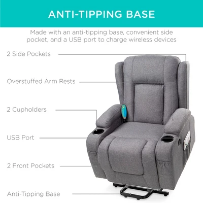 Best Choice Products Electric Power Lift Linen Recliner Massage Chair Furniture W/ USB Port, Heat, Cupholders 6 Best Choice Products Electric Power Lift Linen Recliner Massage Chair Furniture W/ USB Port, Heat, Cupholders - Image 4