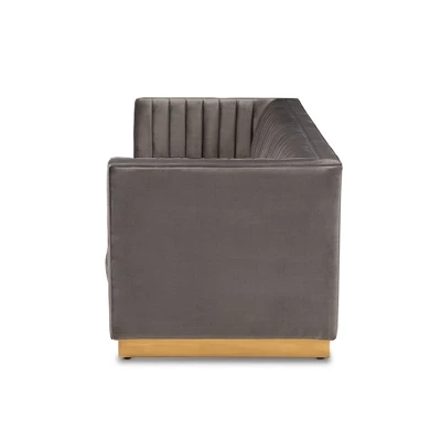 Aveline Velvet Upholstered Finished Sofa Gray/Gold - Baxton Studio 4 Aveline Velvet Upholstered Finished Sofa Gray/Gold - Baxton Studio - Image 2