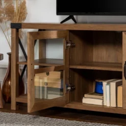 Sophie Rustic Farmhouse X Frame Glass Doors TV Stand For TVs Up To 80" Rustic Oak - Saracina Home 25 Sophie Rustic Farmhouse X Frame Glass Doors TV Stand For TVs Up To 80" Rustic Oak - Saracina Home -Living Room Furniture GUEST 2d1619d6 6228 4a03 b8af 73592536e713