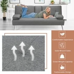 Costway Convertible Folding Futon Sofa Bed Fabric W/2 Cup Holders Light Gray/Dark Gray 18 Costway Convertible Folding Futon Sofa Bed Fabric W/2 Cup Holders Light Gray/Dark Gray -Living Room Furniture GUEST 3d194956 13b5 4e1f 8343 93797bf4d634