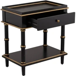 55 Downing Street Modern Luxe Wood Rectangular Accent Side End Table 15" X 24" With Drawer Shelf Black Gold For Living Room Home -Living Room Furniture GUEST 3e462be0 ec6d 4967 8336 e6fccd3e144f