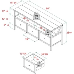 Farmhouse 3 Drawer Wood TV Stand For TVs Up To 65" - Saracina Home -Living Room Furniture GUEST 40d5f612 f4e7 48b3 8586 affcd4996633