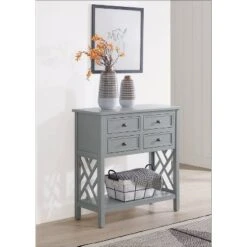 32" Middlebury Wood Console Table With 4 Drawers Gray - Alaterre Furniture