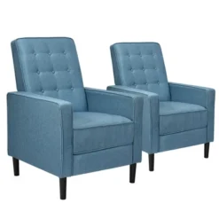 Costway Set Of 2 Push Back Recliner Chair Fabric Tufted Single Sofa W/ Footrest -Living Room Furniture GUEST 4b3cfe6c b0e6 464c 9104 dfaccdec08a4