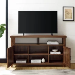 Modern Farmhouse Highboy Double Grooved Door TV Stand For TVs Up To 65" - Saracina Home -Living Room Furniture GUEST 4df81245 5886 4acc 89bf fe4a93d4f2a4
