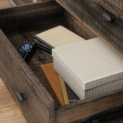 Canal Street Industrial Wood And Metal TV Stand For TVs Up To 65" Carbon Oak - Sauder 5 Canal Street Industrial Wood And Metal TV Stand For TVs Up To 65" Carbon Oak - Sauder - Image 3