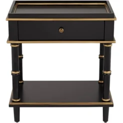 55 Downing Street Modern Luxe Wood Rectangular Accent Side End Table 15" X 24" With Drawer Shelf Black Gold For Living Room Home -Living Room Furniture GUEST 572136a0 dd2d 4a4b af9c 7c5f3e8a84de