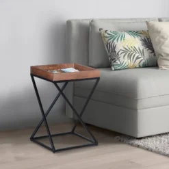 22" X Shape Iron Frame Industrial End Side Table With Mango Wood Tray Top Brown/Black - The Urban Port -Living Room Furniture GUEST 594846dc 0b01 466e 96a9 dae2749adbfe