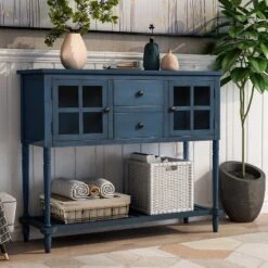 Farmhouse Double Door Console Table With Bottom Shelf And Drawers-ModernLuxe -Living Room Furniture GUEST 5ce36dee fae3 491a a05c 3b8b9d444014