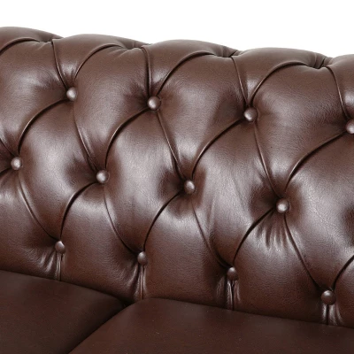 Castalia Chesterfield Tufted 3 Seater Sofa With Nailhead Trim Dark Brown/Natural - Christopher Knight Home 9 Castalia Chesterfield Tufted 3 Seater Sofa With Nailhead Trim Dark Brown/Natural - Christopher Knight Home - Image 7