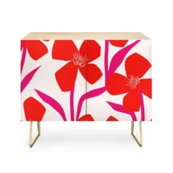 Maritza Lisa Red And Pink Floral Pattern Credenza - Deny Designs -Living Room Furniture GUEST 6d8b078a be54 4ce4 aa8e 5093d3af700f