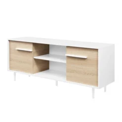 Modern 2 Door TV Stand For TVs Up To 65" Solid White/Coastal Oak/White - Saracina Home -Living Room Furniture GUEST 71b35f19 b185 49ca 9a53 cd5480612808