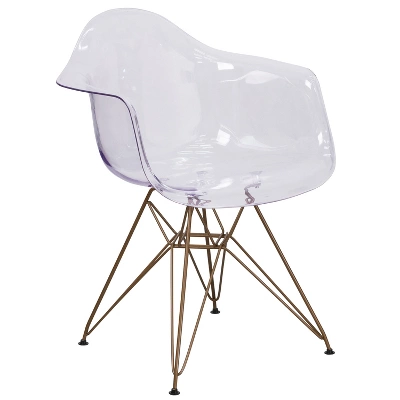 Emma And Oliver 2 Pack Transparent Side Chair With Arms And Gold Base - Accent & Side Chair 12 Emma And Oliver 2 Pack Transparent Side Chair With Arms And Gold Base - Accent & Side Chair - Image 10