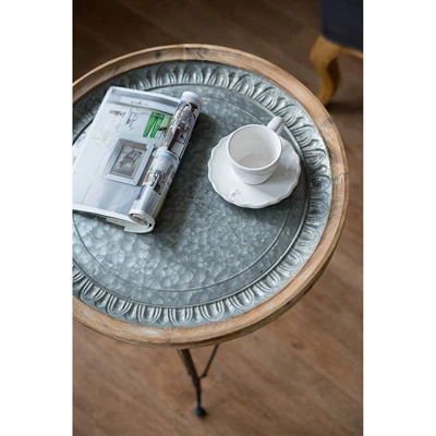 Classic Vintage Wood And Metal Round Side Table Natural/Black - A&B Home 5 Classic Vintage Wood And Metal Round Side Table Natural/Black - A&B Home - Image 3