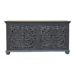 Jasmine Coastal 4 Door Sideboard Weathered Black - Treasure Trove