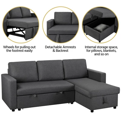 Yaheetech Convertible L-Shaped Sofa Bed With Chaise & Pull Out Bed & Storage 6 Yaheetech Convertible L-Shaped Sofa Bed With Chaise & Pull Out Bed & Storage - Image 4