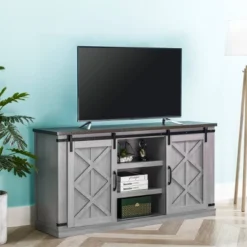58" TV Stand For TVs Up To 65" Gray - Home Essentials