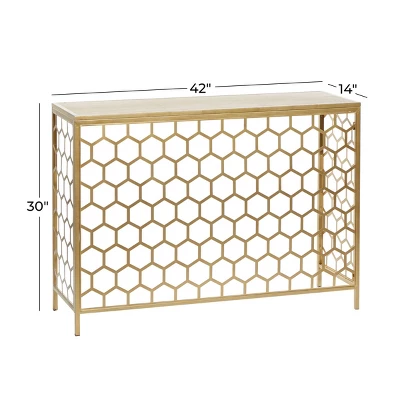 Contemporary Iron Beehive Pattern Console Table Gold - Olivia & May 8 Contemporary Iron Beehive Pattern Console Table Gold - Olivia & May - Image 6