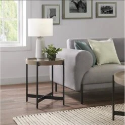 20" Brookline Round Wood With Concrete Coating End Table Concrete Gray - Alaterre Furniture