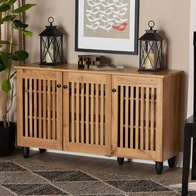 Fernanda Wood 3 Door Cabinet Oak Brown/Black - Baxton Studio 7 Fernanda Wood 3 Door Cabinet Oak Brown/Black - Baxton Studio - Image 5