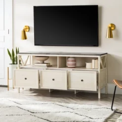 Farmhouse 3 Drawer Wood TV Stand For TVs Up To 65" - Saracina Home -Living Room Furniture GUEST acf328b1 4981 4fb4 9c99 669678336b76