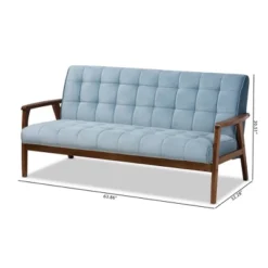 Asta Velvet Upholstered Wood Sofa Light Blue/Walnut - Baxton Studio -Living Room Furniture GUEST b1ec72b6 ea12 4b77 bbee a6b614e52ac0