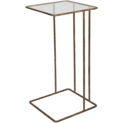 Uttermost Modern Glam Iron Square Accent Side End Table 12" Wide Gold Clear Glass Tabletop For Living Room Bedroom Bedside House