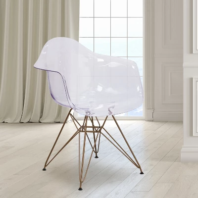 Emma And Oliver 2 Pack Transparent Side Chair With Arms And Gold Base - Accent & Side Chair 3 Emma And Oliver 2 Pack Transparent Side Chair With Arms And Gold Base - Accent & Side Chair