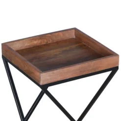 22" X Shape Iron Frame Industrial End Side Table With Mango Wood Tray Top Brown/Black - The Urban Port -Living Room Furniture GUEST c4bf56fb 34d1 4bc3 92e7 1e15dabf41f6