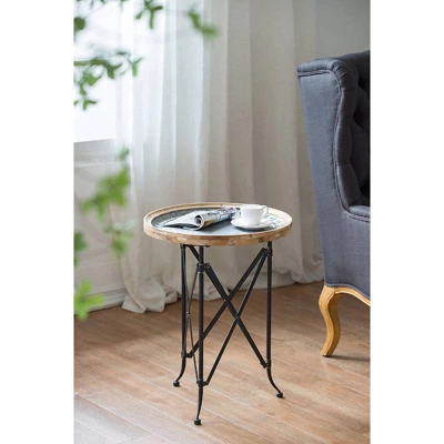Classic Vintage Wood And Metal Round Side Table Natural/Black - A&B Home 6 Classic Vintage Wood And Metal Round Side Table Natural/Black - A&B Home - Image 4