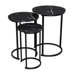 Hastings Home End Tables With Faux Marble Top And Black Metal Base Nesting Tables, Black, Set Of 3 -Living Room Furniture GUEST d957dc8a 8e89 4ca5 a76d 5ec5fa63a3db
