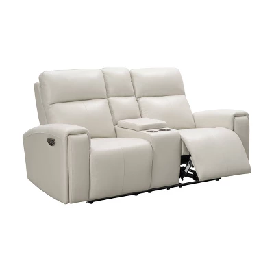 Karina Leather Power Reclining Console Loveseat With Power Headrests Ivory - Abbyson Living 3 Karina Leather Power Reclining Console Loveseat With Power Headrests Ivory - Abbyson Living