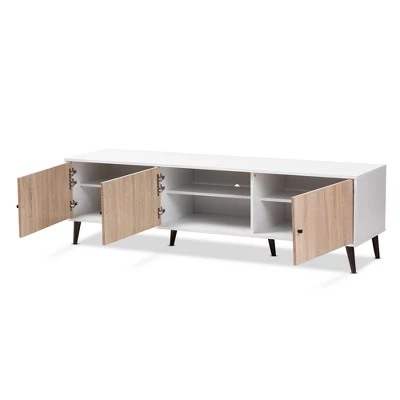 Bastien Light Oak 6 Shelf TV Stand For TVs Up To 60" White/Brown - Baxton Studio 5 Bastien Light Oak 6 Shelf TV Stand For TVs Up To 60" White/Brown - Baxton Studio - Image 3