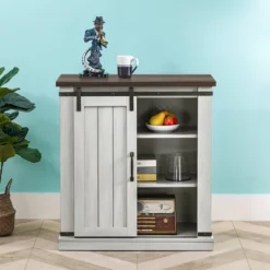 32" TV Stand For TVs Up To 40" Saw Cut Off White With Dark Walnut Desktop - Home Essentials