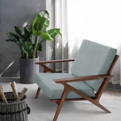 Mid Century Modern Armchair Solid Hardwood Upholstered Accent Chair -Living Room Furniture GUEST ec95e43b 5cc0 4ca0 934f 4700cb8ab999