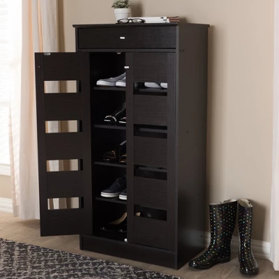 Acadia Modern And Contemporary Finished Shoe Cabinet Dark Brown - Baxton Studio 11 Acadia Modern And Contemporary Finished Shoe Cabinet Dark Brown - Baxton Studio - Image 9
