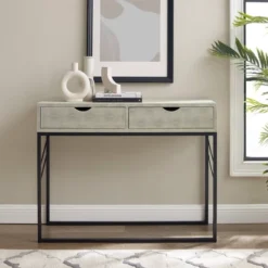 Faux Shagreen Modern 2 Drawer Entry Table - Saracina Home