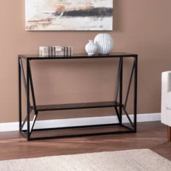 Finsfil Long Glass-Top Console Table Black - Aiden Lane -Living Room Furniture GUEST f9f9ef45 fd2f 465a 9579 df001e368255