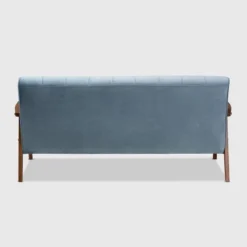 Asta Velvet Upholstered Wood Sofa Light Blue/Walnut - Baxton Studio -Living Room Furniture GUEST fb0d6e25 e8b5 4ea4 9aca 6a118e115cf5