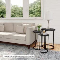 Hastings Home End Tables With Faux Marble Top And Black Metal Base Nesting Tables, Black, Set Of 3 -Living Room Furniture GUEST fc2b05e1 405a 401a ae95 ce2e2acbad44