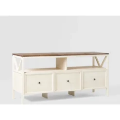 Farmhouse 3 Drawer Wood TV Stand For TVs Up To 65" - Saracina Home -Living Room Furniture GUEST fecee8bb 867b 4497 a2fe de792e75020c