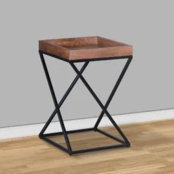 22" X Shape Iron Frame Industrial End Side Table With Mango Wood Tray Top Brown/Black - The Urban Port -Living Room Furniture GUEST ffd6a6e0 a7d7 4d55 ba5f 71085ebd8a8b